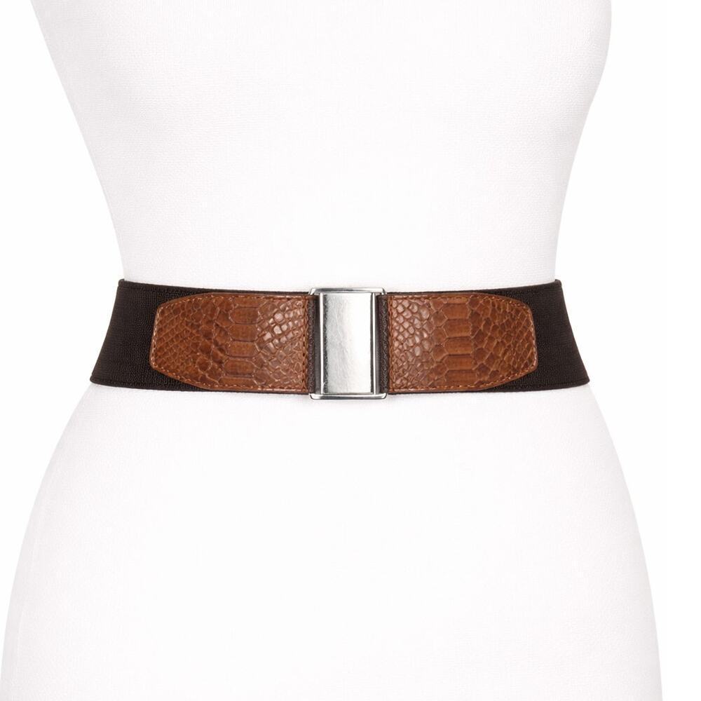 Y2K Calvin Klein Stretch Waist Belt Brown Snakeskin Silver L/XL NWT